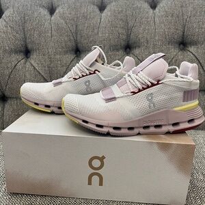 On Cloudnova Running Sneakers in White and Pink